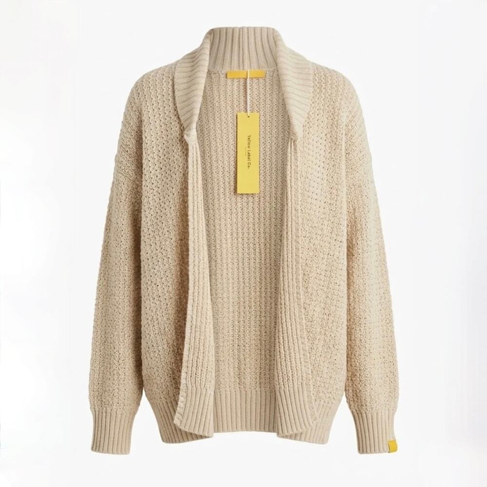 NWT Yellow Label Co. Amalfi Open Cardigan Honey Beige - 100% Cotton - Size L
